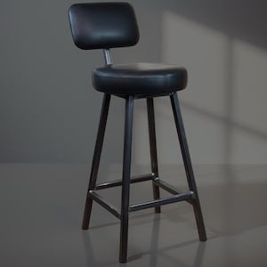 Custom Leather Bar Stool with Backrest – Rodney Hyde – Single Stanchion Support – 25mm Box Steel – Handmade in UK – Bespoke Height & Colour