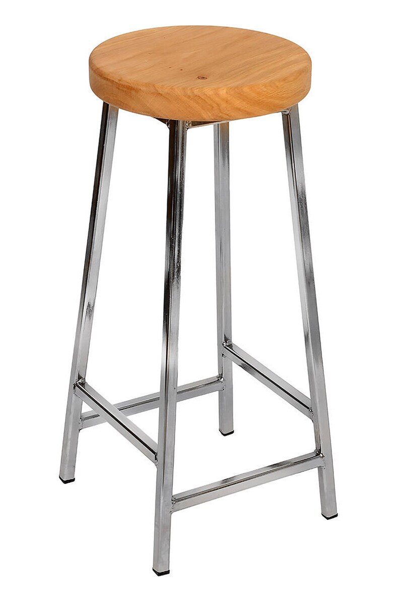 Bertie N Broadoak Nickle Plated Bar Stool with Chunky Oak ...