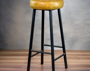 Rick Hyde - Round Frame Bar Stool with Leather Seat