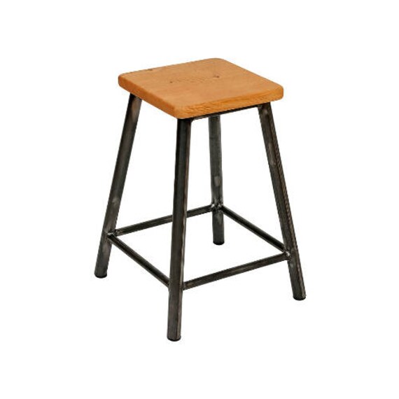 Rosie Fouroaks Low Chunky Round Frame Bar Stool With Square Oak