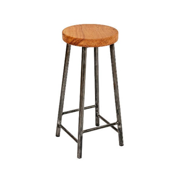 Rick Broadoak - Chunky Round Frame Bar Stool with Chunky Oak Seat