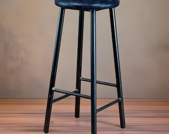 Rick Tanner - Round Frame Bar Stool with Leather Seat