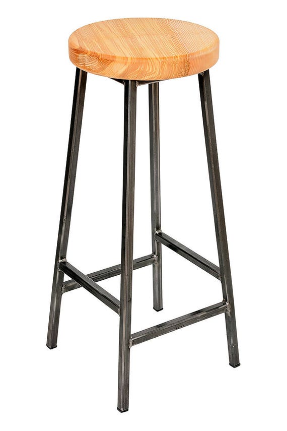 Bertie Ashton - Steel Frame Industrial Bar Stool With Chunky Ash