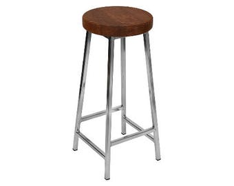 Bertie N Broadoak-Brown - Nickle Plated Bar Stool with Chunky Brown Oak Seat