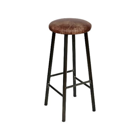 Rick Tanner Round Frame Bar Stool With Leather Seat Etsy Ireland