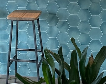 Handmade Oak Bar Stool: Industrial Raw Steel Frame