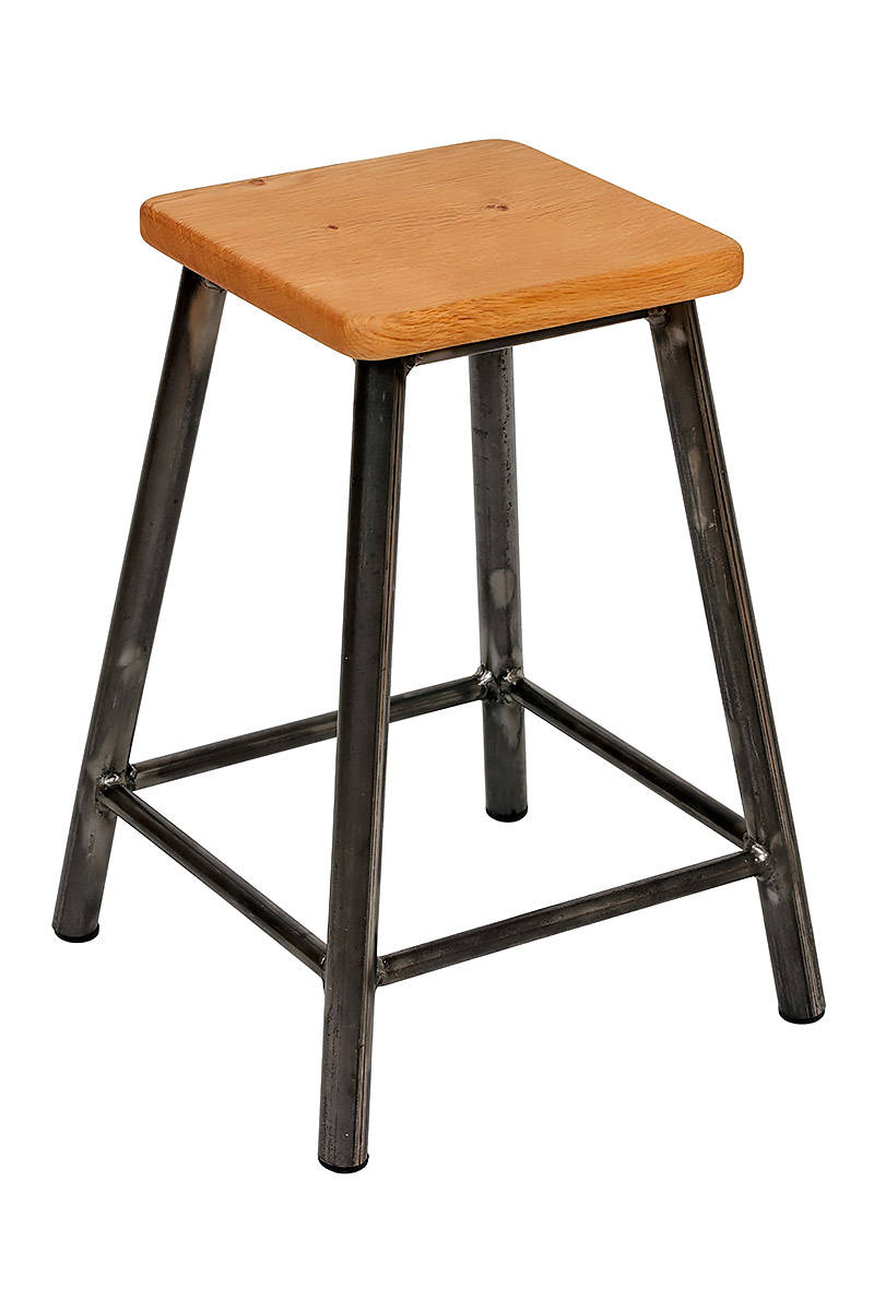 Rosie Fouroaks Low Chunky Round Frame Bar Stool With Square Oak