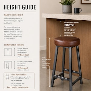 Industrial Leather Bar Stool | Kitchen Island Stool | Custom Height Counter Stool | Charlie Hyde | Handmade in Britain image 2