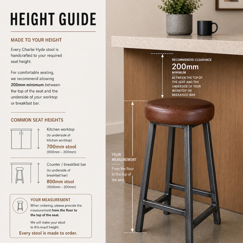Industrial Leather Bar Stool | Kitchen Island Stool | Custom Height Counter Stool | Charlie Hyde | Handmade in Britain image 2
