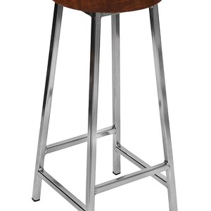 Bertie N Broadoak-Brown Nickle Plated Bar Stool with Chunky Brown Oak Seat image 2