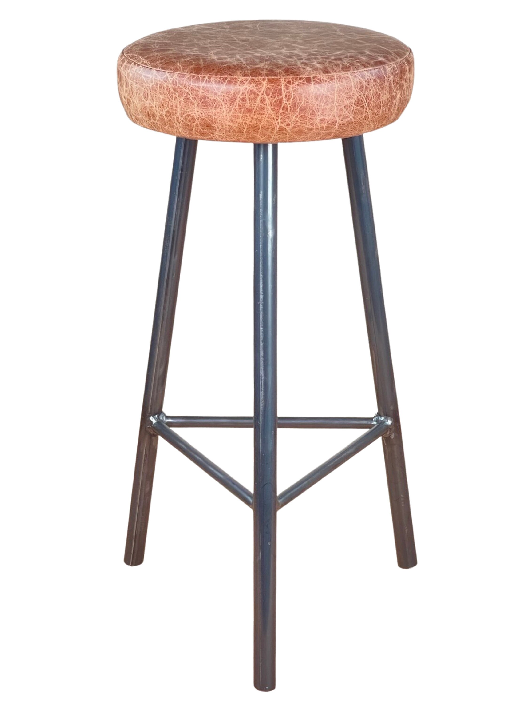 Trippie Hyde Three Legged Bar Stool With Leather Seat Etsy