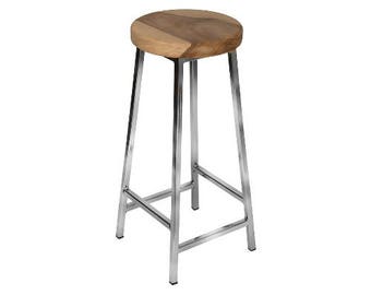 Bertie N Walters - Nickle Plated Bar Stool with Chunky Walnut Seat