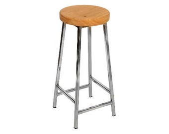 Bertie N Broadoak - Nickle Plated Bar Stool with Chunky Oak Seat