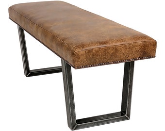 Leather Bench on Steel Legs 'Benjamin Hyde'