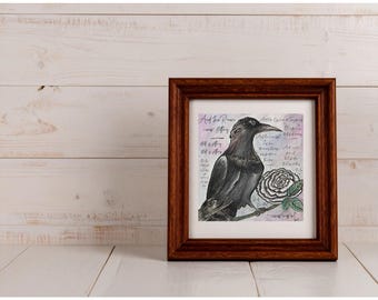 Nevermore Raven Art Print – Gothic Bird, Signed Art Print, Bird Wall Art Print, Edgar Allan Poe Art, Literary Art Print. Signed Bird Art