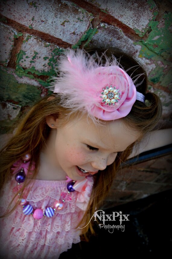 Items similar to Pink Headband, Baby Satin Flower Headband, Baby girl