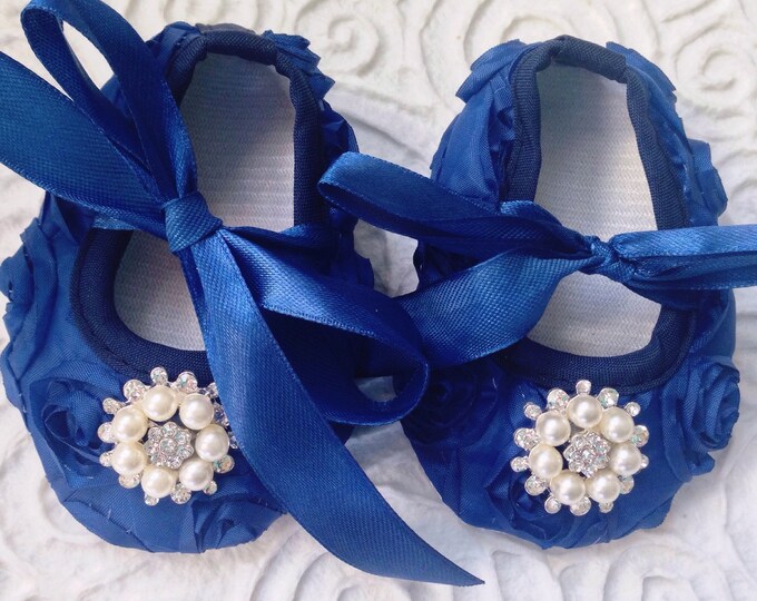 Navy Blue Baby Crib Shoes Baby Rosette Shoes Baby Shoes Etsy