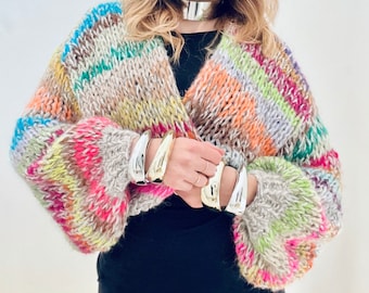 Mohair Cardigan Cropped Rainbow Color