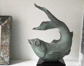 Gartenskulptur Geschenk, Bronze-Fisch-Skulptur, Koi-Skulptur, limitierte Auflage, Fisch Gartenverzierung, Koi Fisch Kunst