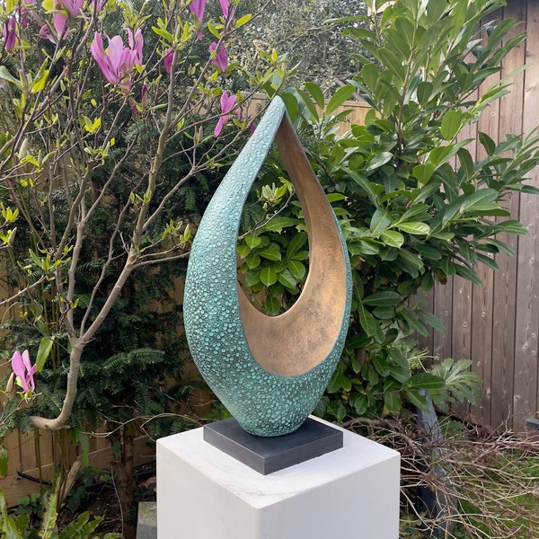 Gran escultura de jardín contemporánea, escultura 'Juntos', escultura de bronce abstracta, estatua de patio