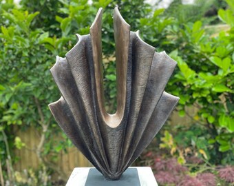 Large modern garden sculpture, Unwavering bronze sculpture, outdoor abstract sculpture, contemporary sculpture, yard statue