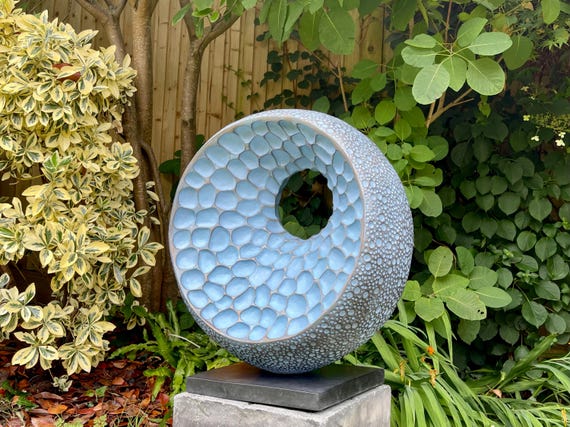 'Blue & Bronze Abstract Form II', numbered edition, contemporary bronze large garden sculpture