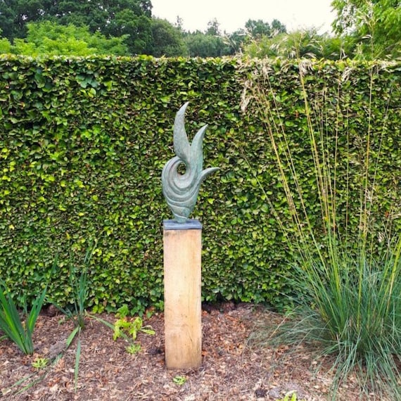 Garden sculpture abstract, Bronze with verdigris patina modern statue, 66cm / 26 inch, Rise
