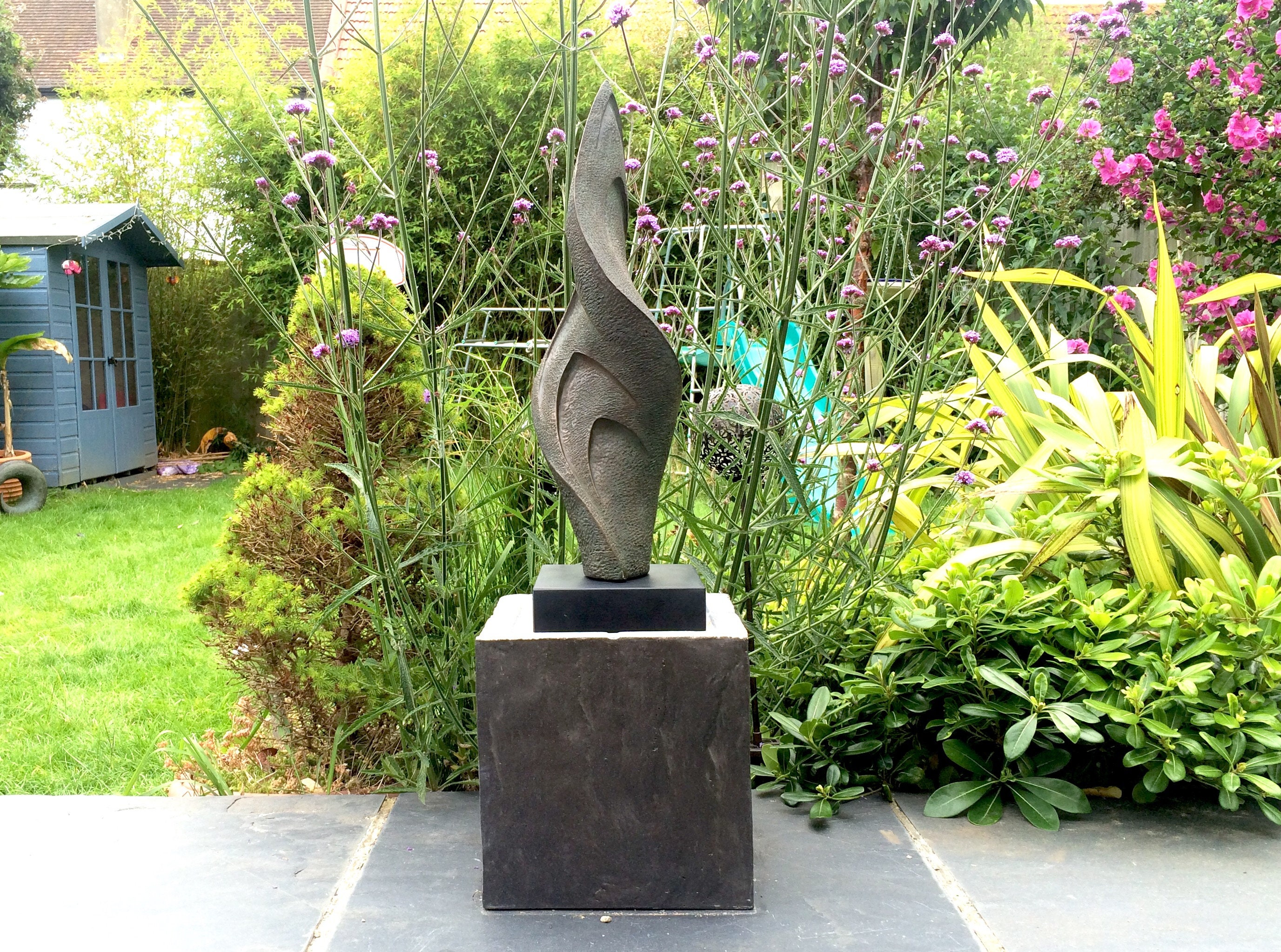 Twist Sculpture with slate base, Limited Edition bronze cold cast sculpture