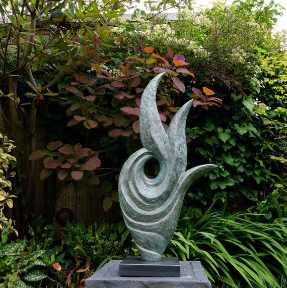 Garden sculpture, bronze abstract sculpture, contemporary art sculpture, modern yard statue, garden design, 'Rise' sculpture