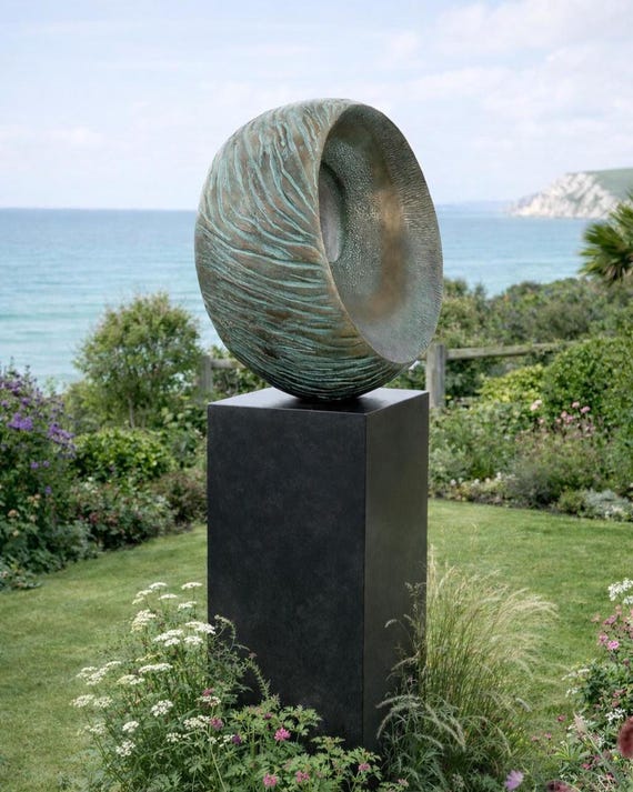 Large Bronze Garden Sculpture, Verdigris Patina Abstract Statue, 56cm tall (22in) Low Tide