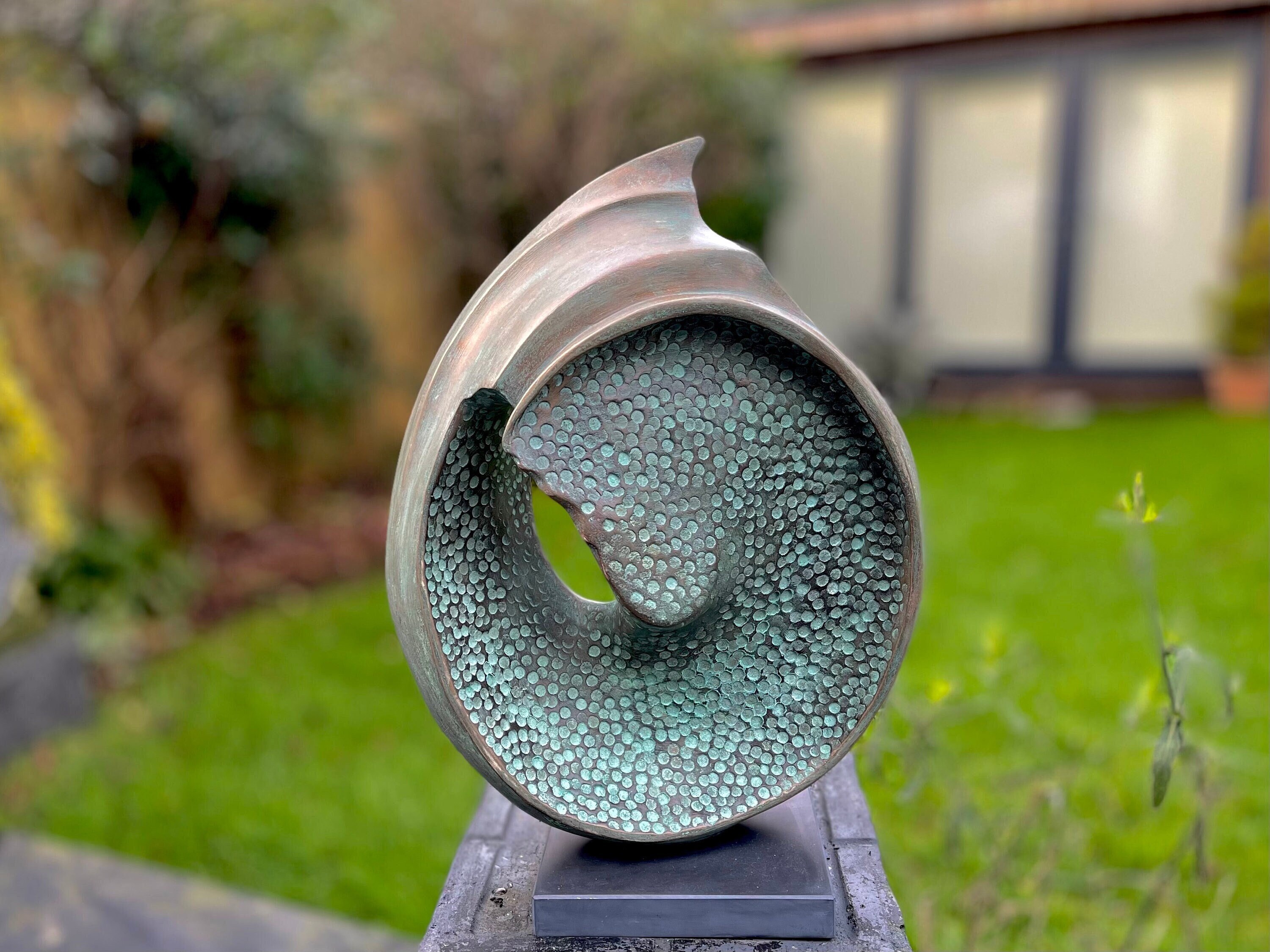 Large abstract bronze sculpture, shell garden sculpture, bronze outdoor ...