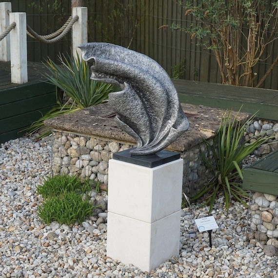 Wave garden sculpture outdoor, silver contemporary outdoor sculpture, handmade modern sculpture, outdoor silver metal statue