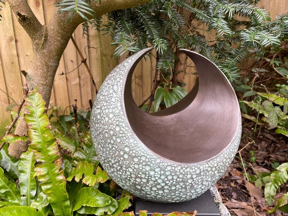 Bronze outdoor moon sculpture, abstract handmade sculpture, crescent shaped garden design sculpture, 'Curvation' outdoor statue