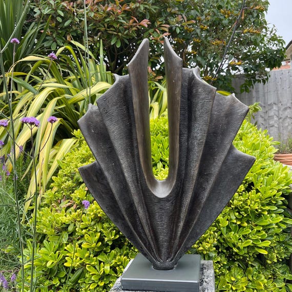Large garden sculpture modern: bronze with verdigris patina abstract statue, 70cm / 28in. height, 'Unwavering'