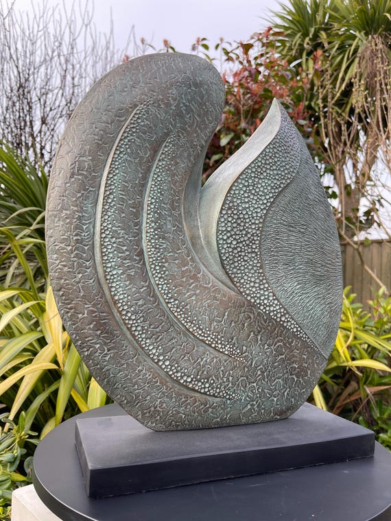 Garden sculpture abstract: bronze with verdigris patina outdoor statue, 50cm / 20in. Meander Sculpture