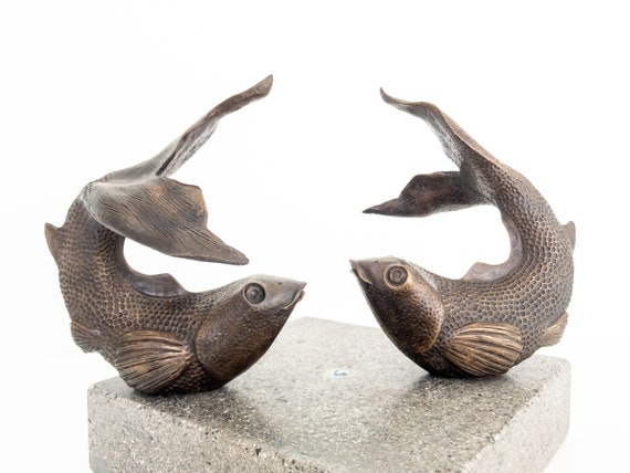 Sculpture Figurine Bronze Part Polished Pierced Fish