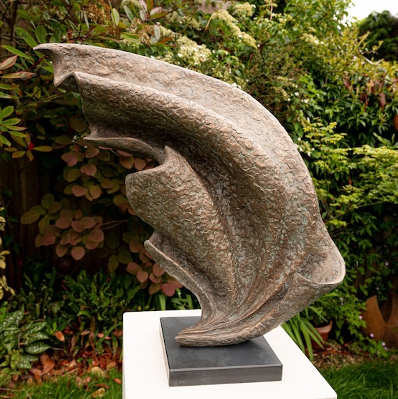 Wave Sculpture with slate base, bronze abstract modern sculpture, Limited Edition