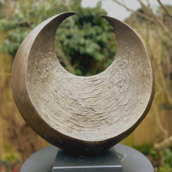 Bronze abstract crescent sculpture: 50cm garden statue