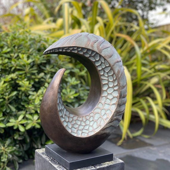 Abstract garden sculpture, bronze with verdigris patina finish, 50cm /20 in. height