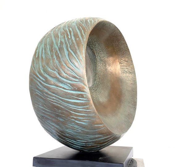 Large Bronze Garden Sculpture, Verdigris Patina Abstract Statue, 56cm tall (22in) Low Tide
