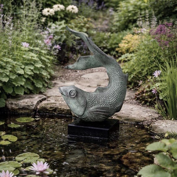 Fish garden sculpture, bronze with verdigris patina - 23cm -handmade in the UK