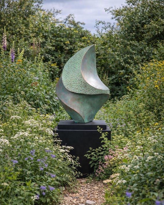 Garden Sculpture bronze, outdoor statue modern, Breeze - height 55cm (21.5 inch) verdigris patina