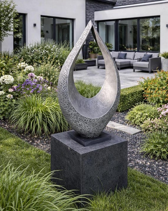Outdoor garden sculpture, Silver abstract statue: 70cm / 28 in 'Together'