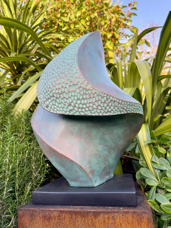 Outdoor garden Sculpture, bronze with verdigris patina modern statue - 'Breeze' height is 55cm (21.5 inch)