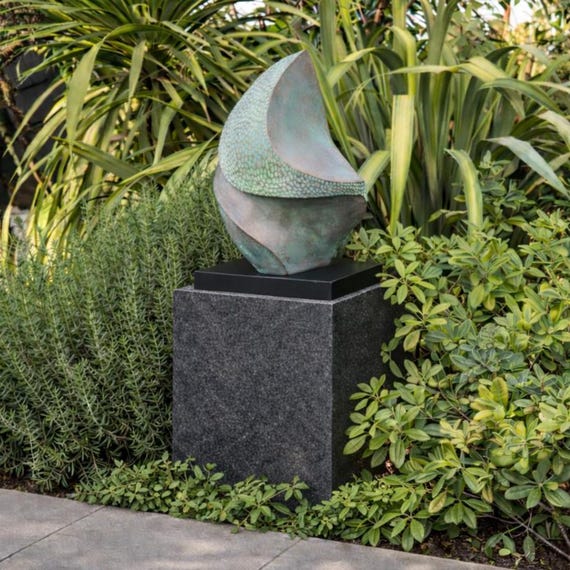 Garden Sculpture outdoor, bronze with verdigris patina modern statue - 'Breeze' height 55cm (21.5 inch)