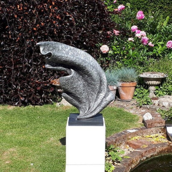 Wave Sculpture with slate base, metal sculpture, aluminium, Limited Edition