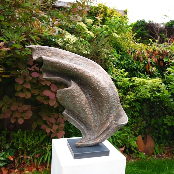 Outdoor garden sculpture, abstract bronze statue: 57cm / 22 in, 'Wave' original sculpture