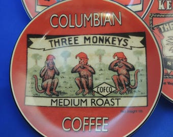 No Evils Java Coffee or Dessert Plates Four 6 1/2 inch plates Bread Plate Coffee Retro