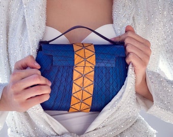 MINI wooden bag - Grace mini bag in blue and yellow