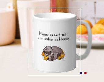 Personalized raccoon mug. Mug with first name for friend, family, colleague. 'Animal humor' collection. Gift to personalize.